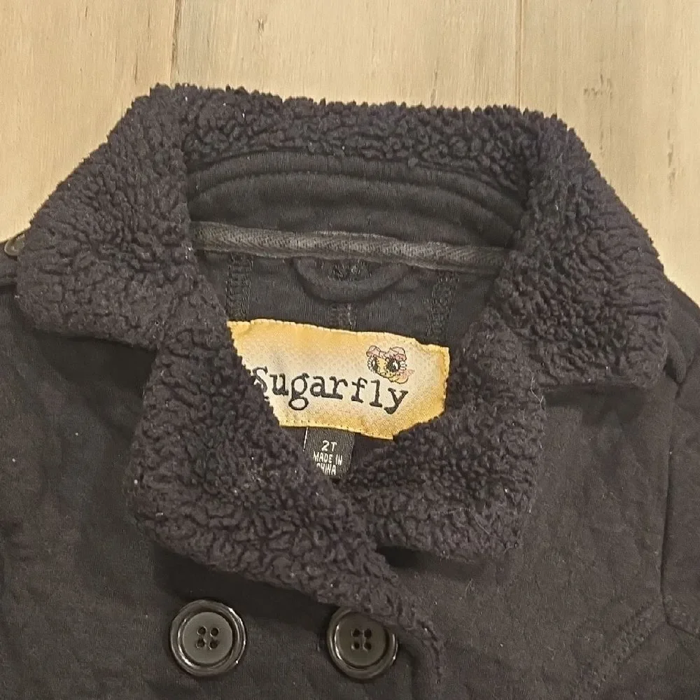 Sugarfly Black Double-Breasted Pea Coat